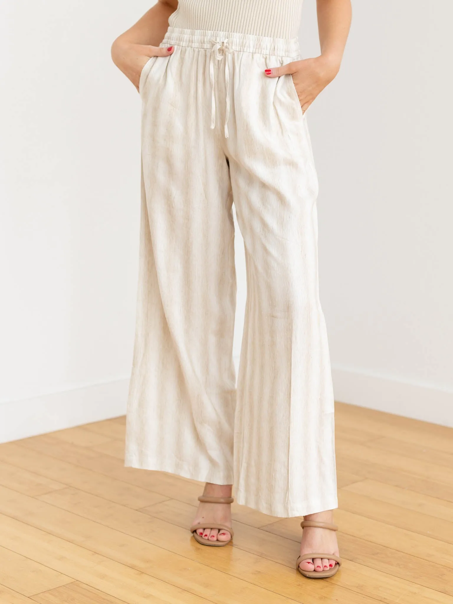 Drawstring Textured Ombre Linen Pants