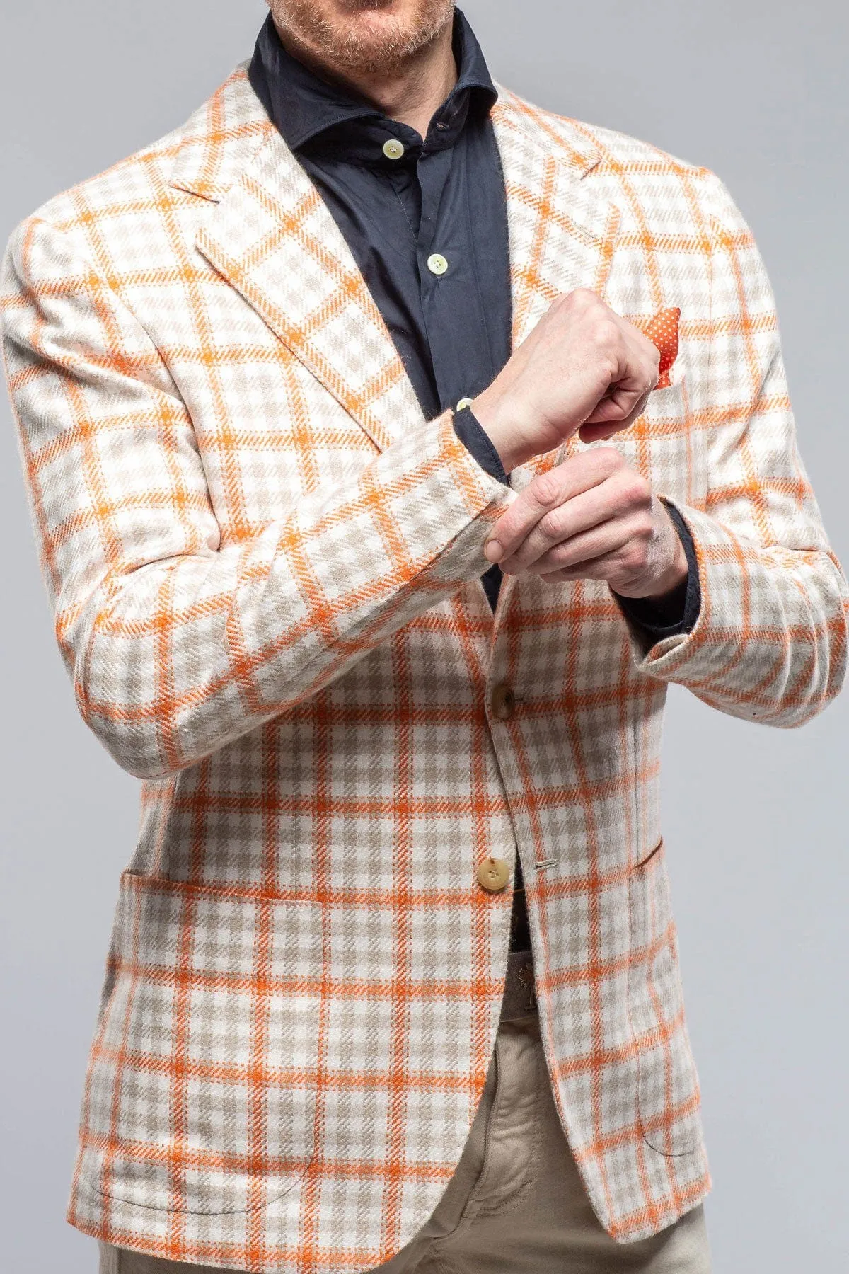 Eagan Cashmere Sport Coat in Cream and Orange