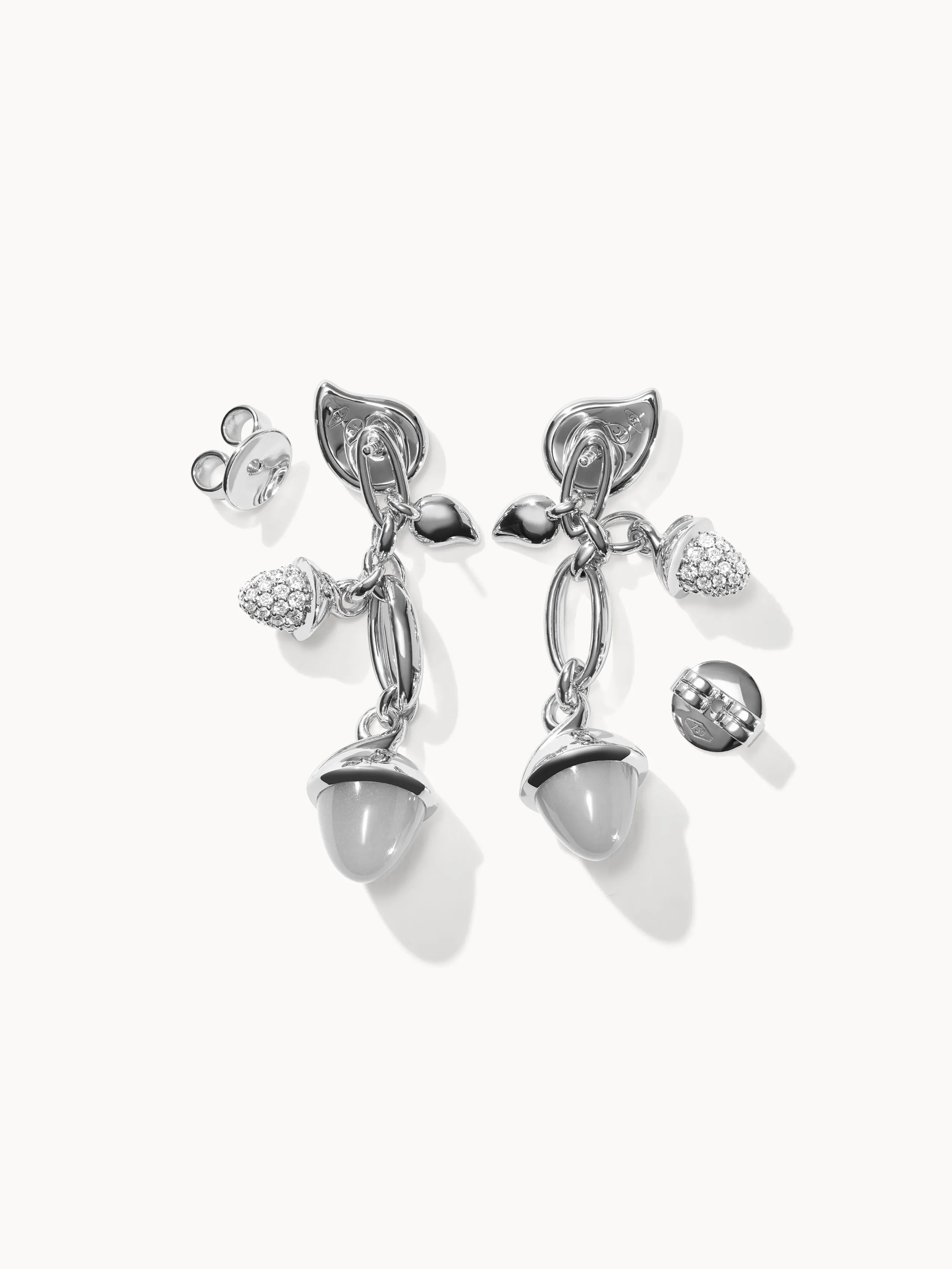 Earrings MIKADO Dangling 2 Acorns - 'Cashmere' with Diamond Pavé 'Cashmere' with Diamant Pavé