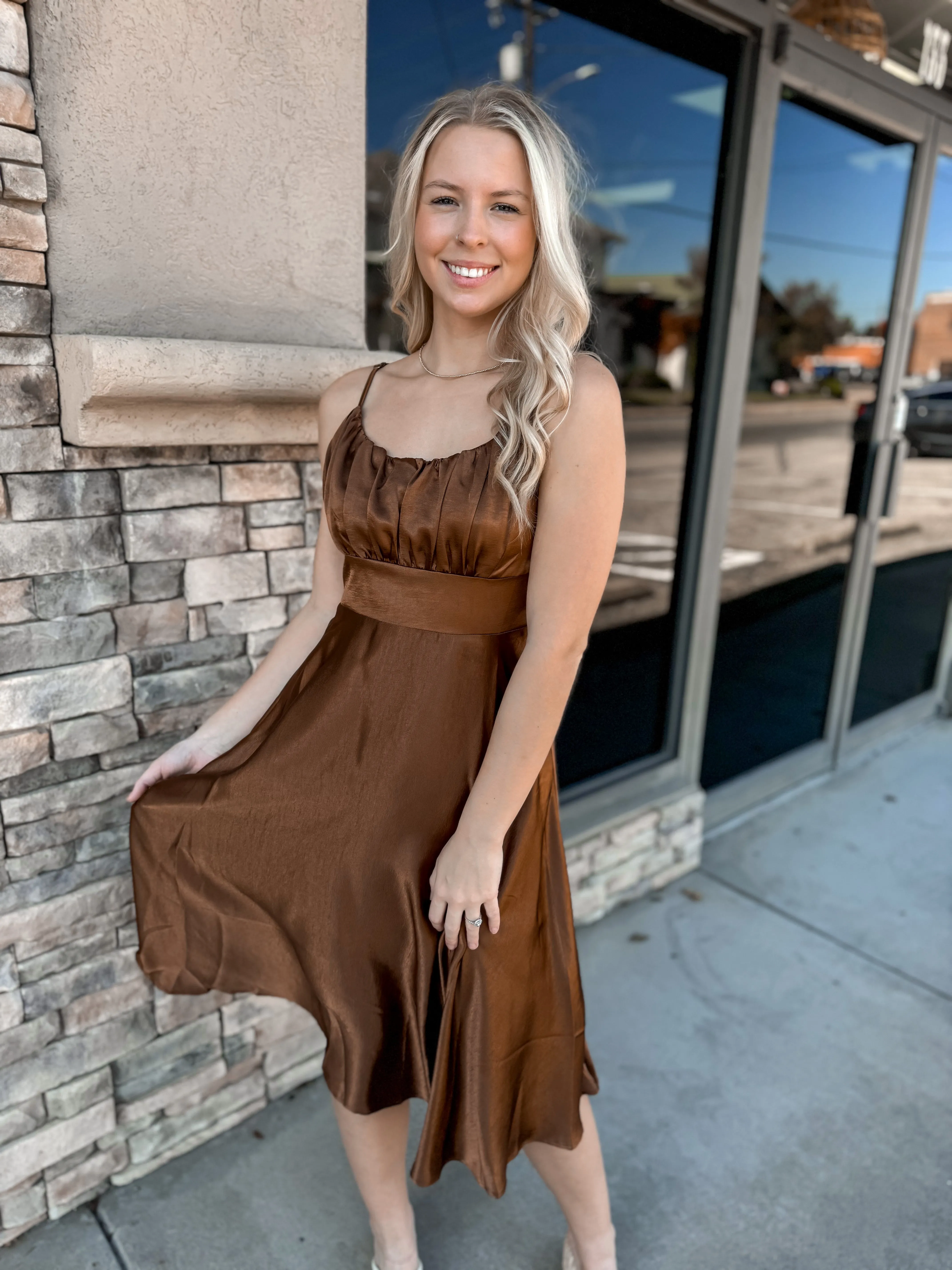 Elegant Outing Satin Midi Dress