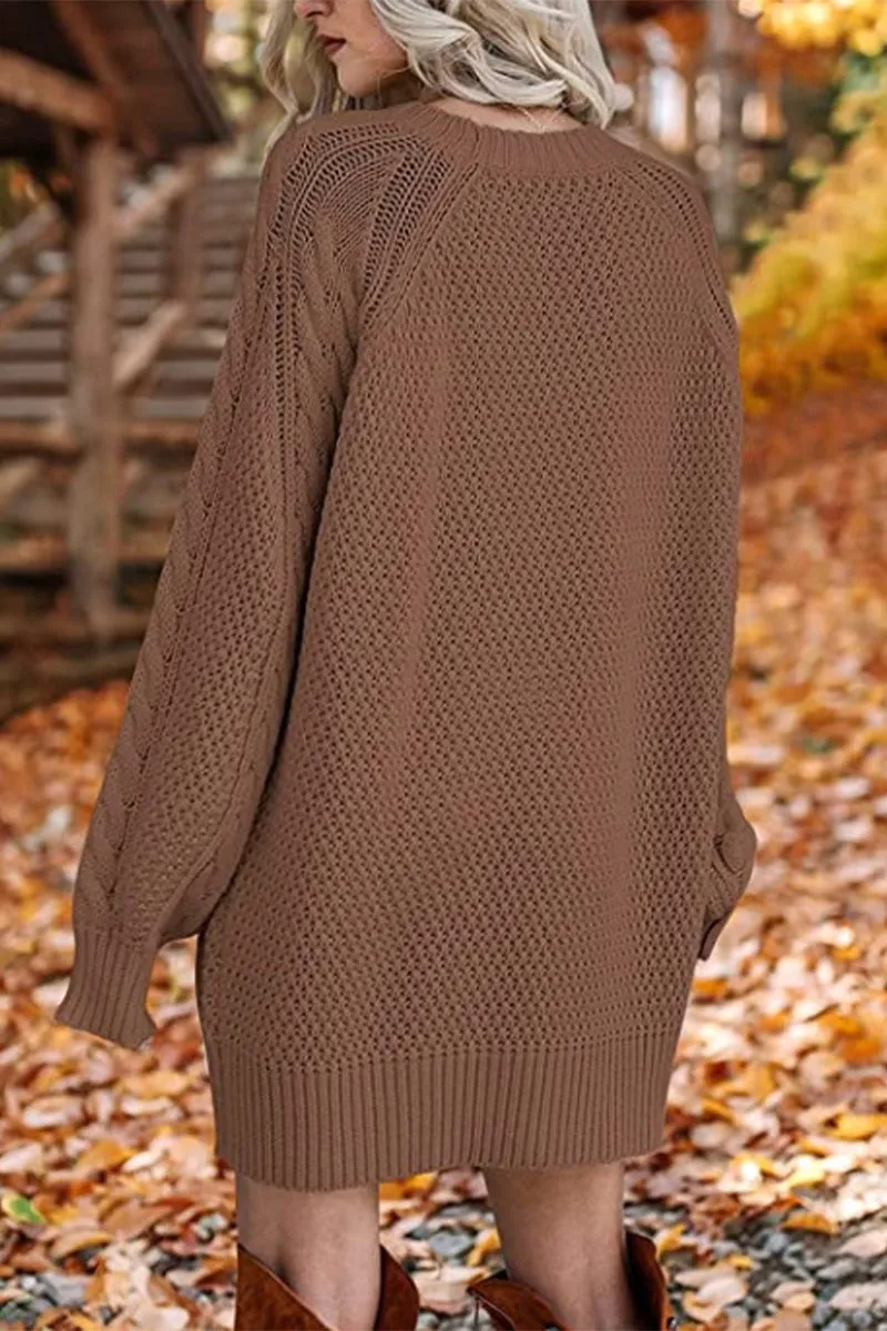 Elegant Solid Hollowed Out O Neck Long Sleeve Dresses(12 Colors)