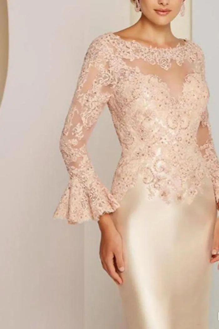 Elegant Wide sleeves Lace Sweetheart Satin Knee Length Mother of the bride Dresses