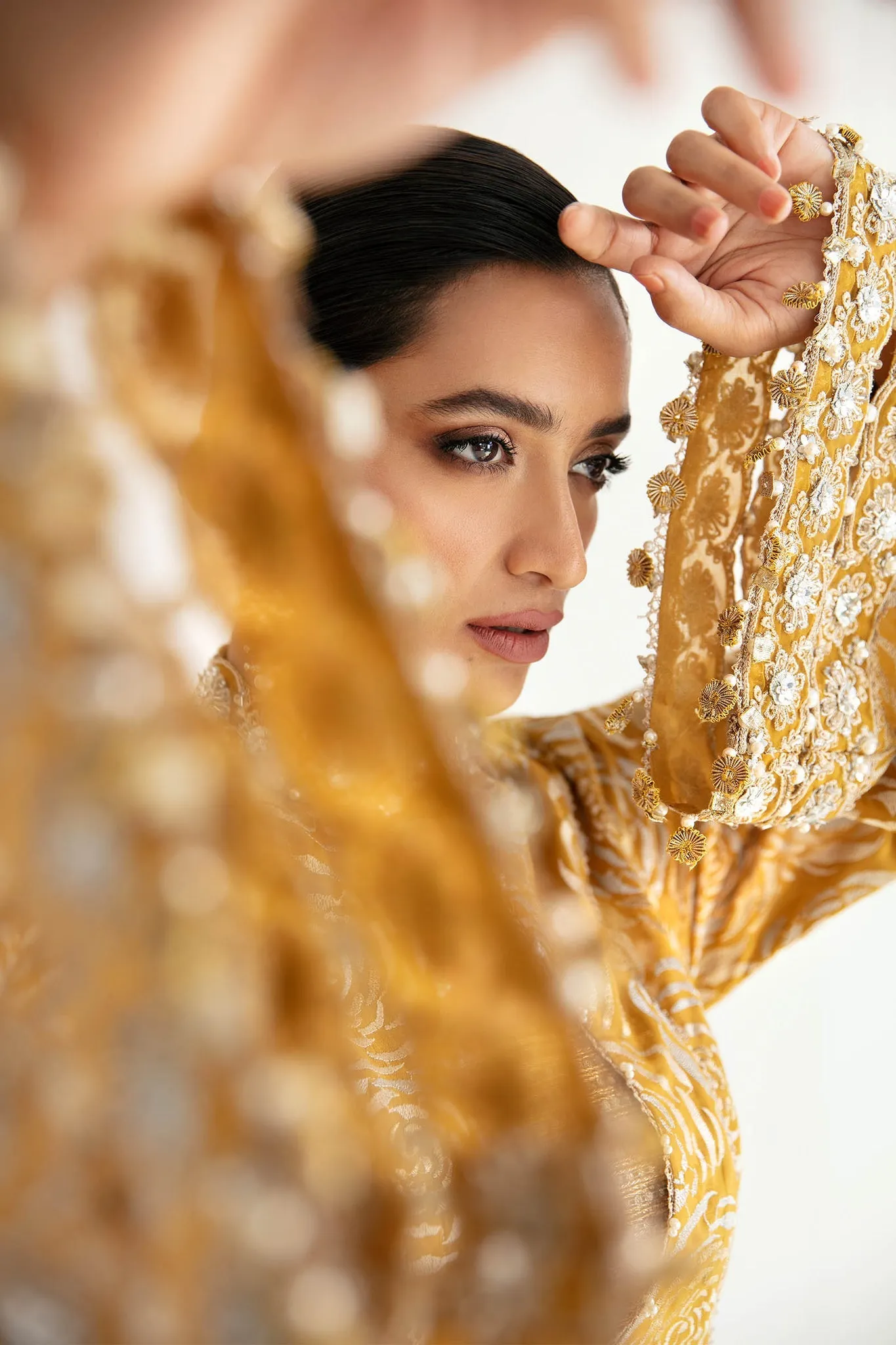 Elegant Yellow Heavily Embroidered Pakistani Salwar Kameez in Gown Style