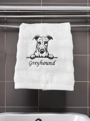 Embroidered hand towel greyhound design