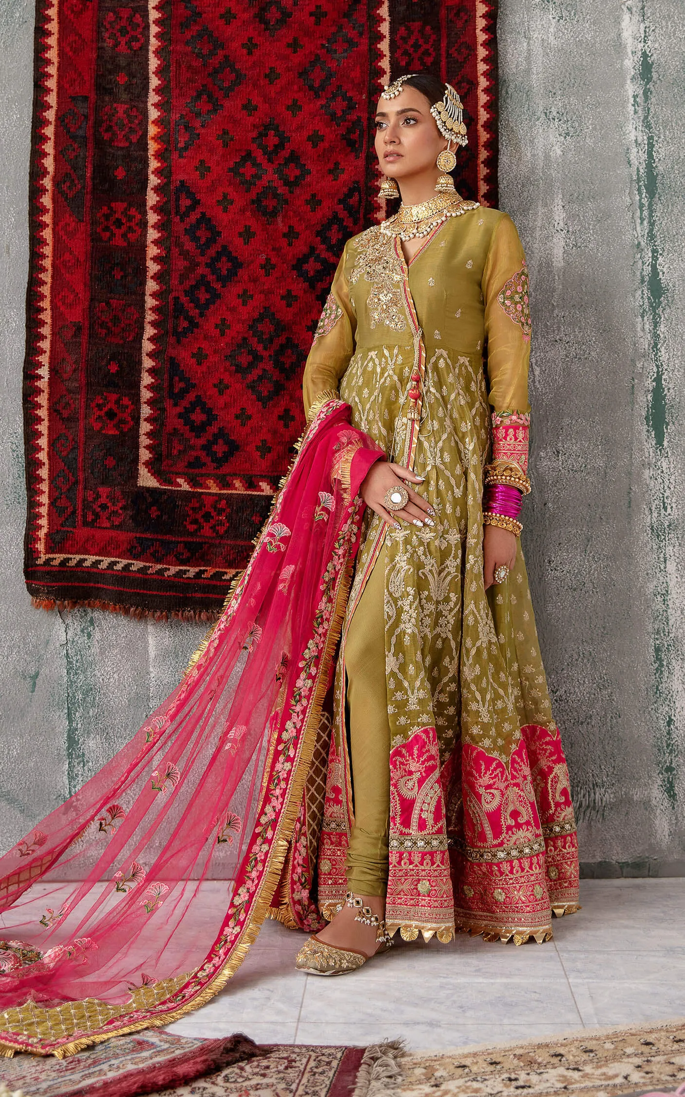 Embroidered Pakistani Party Dress in Pishwas Frock Style