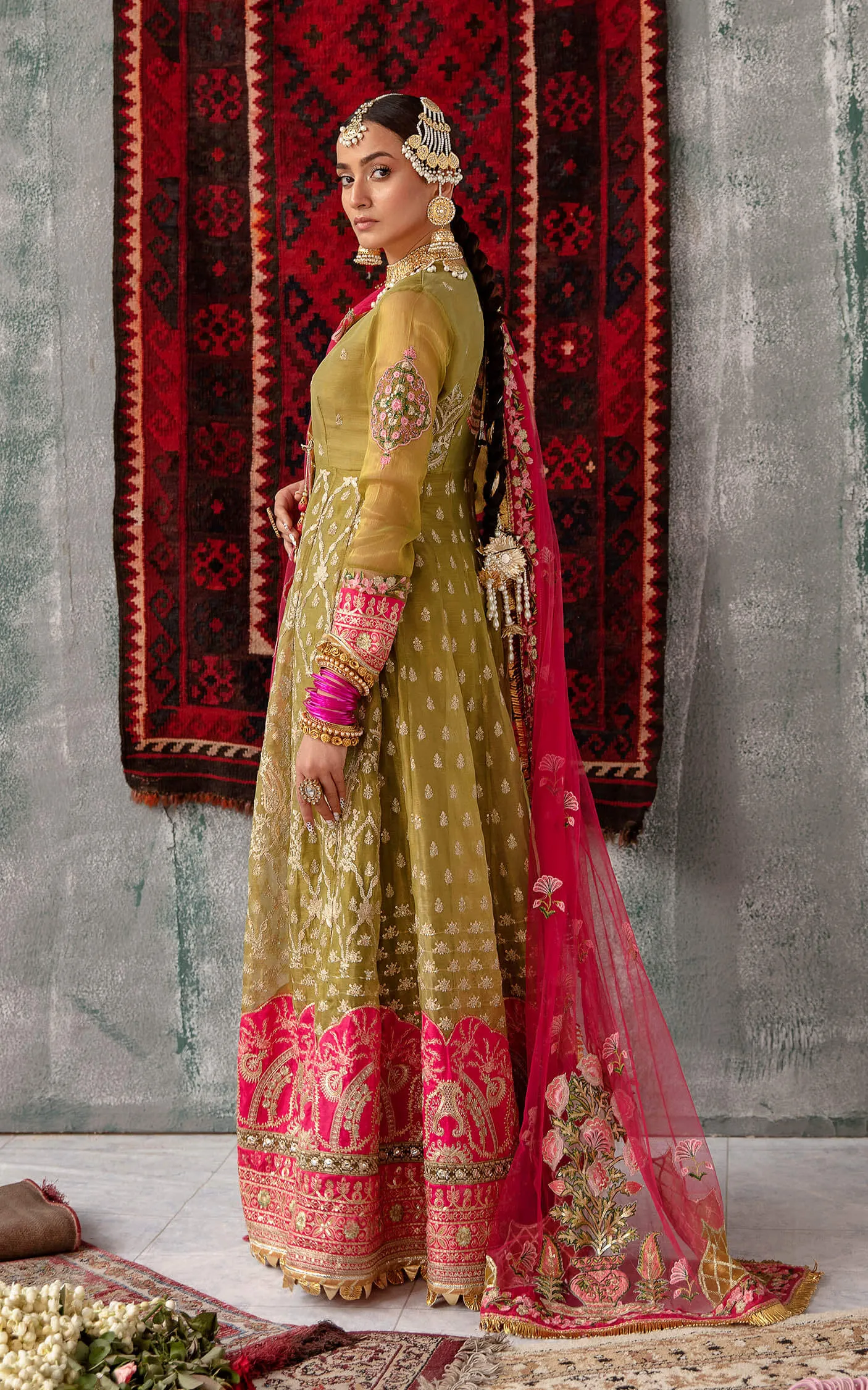 Embroidered Pakistani Party Dress in Pishwas Frock Style