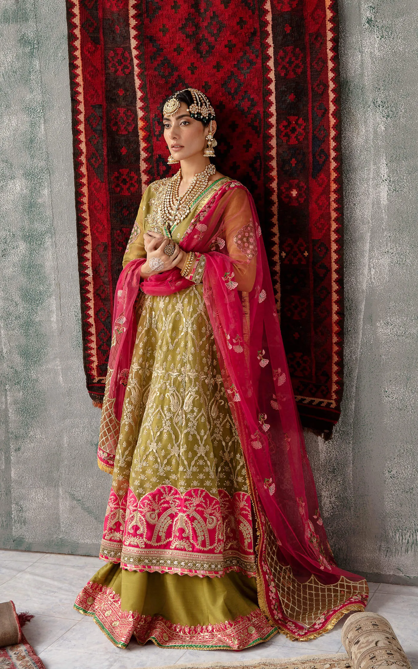 Embroidered Pakistani Party Dress in Pishwas Frock Style