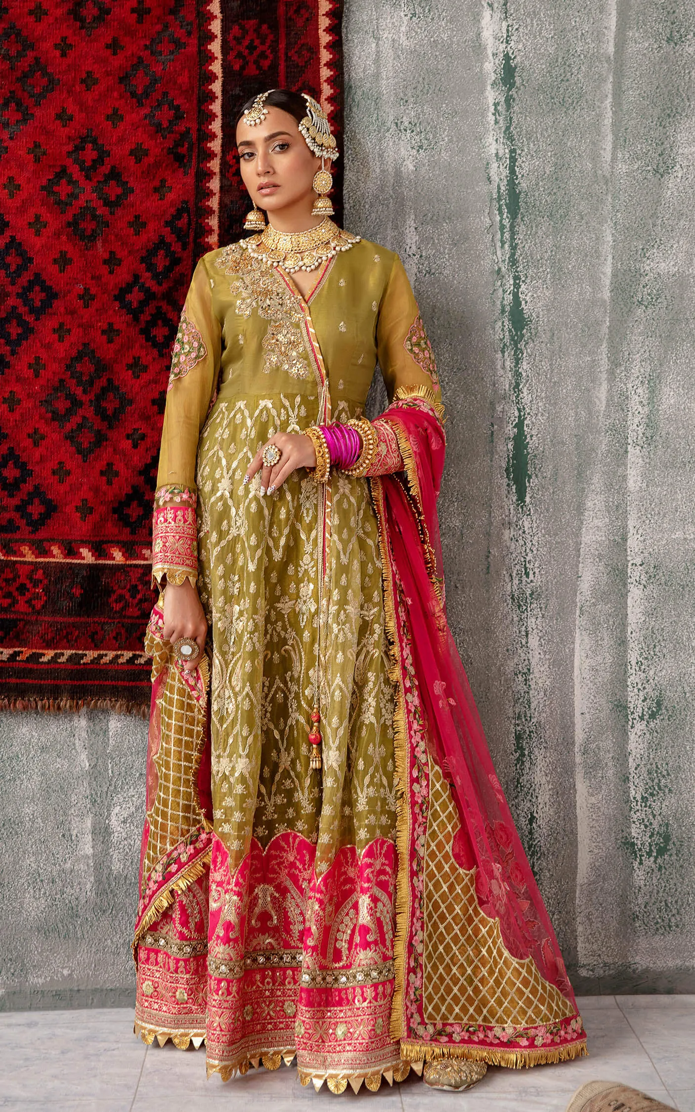 Embroidered Pakistani Party Dress in Pishwas Frock Style