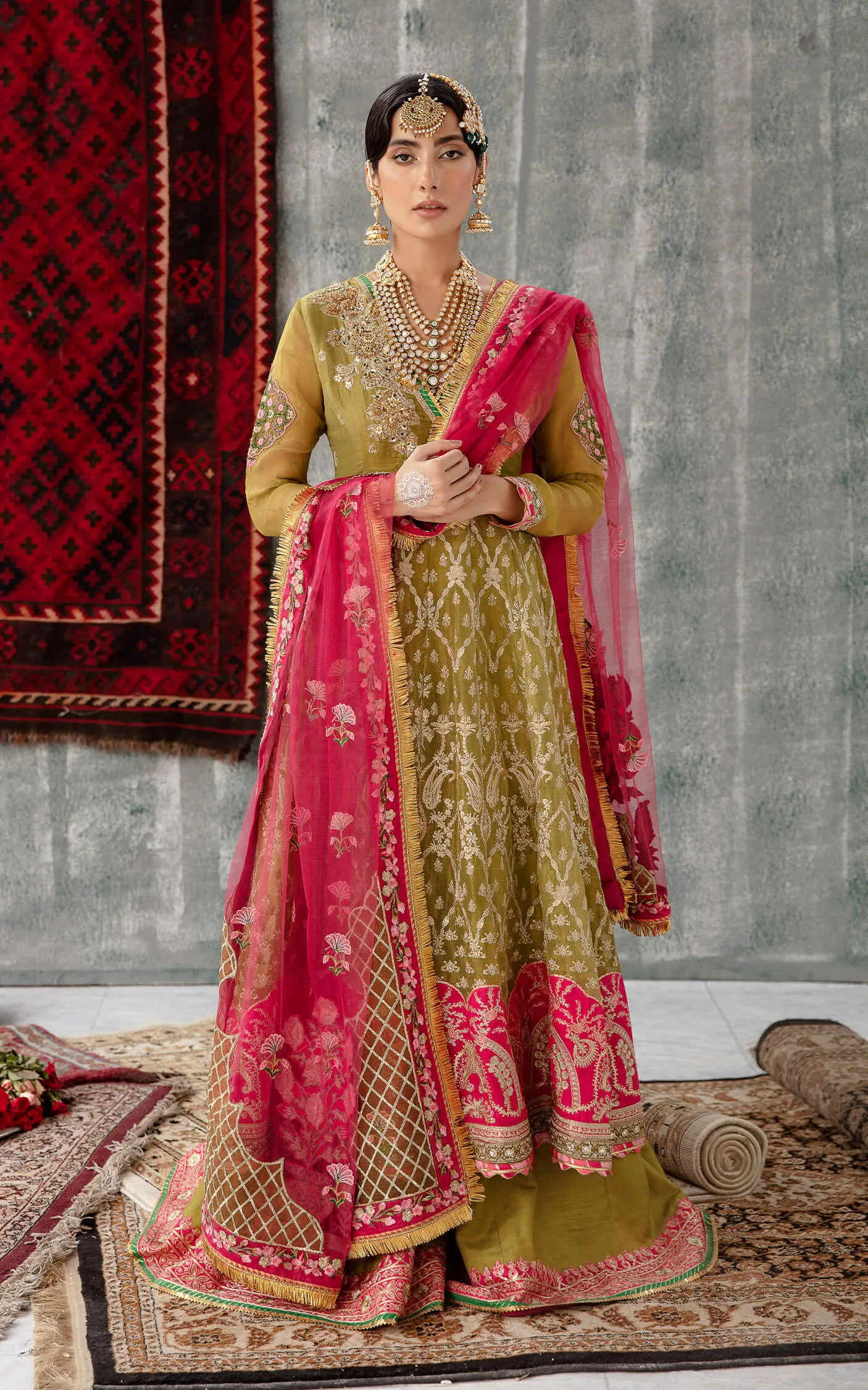 Embroidered Pakistani Party Dress in Pishwas Frock Style