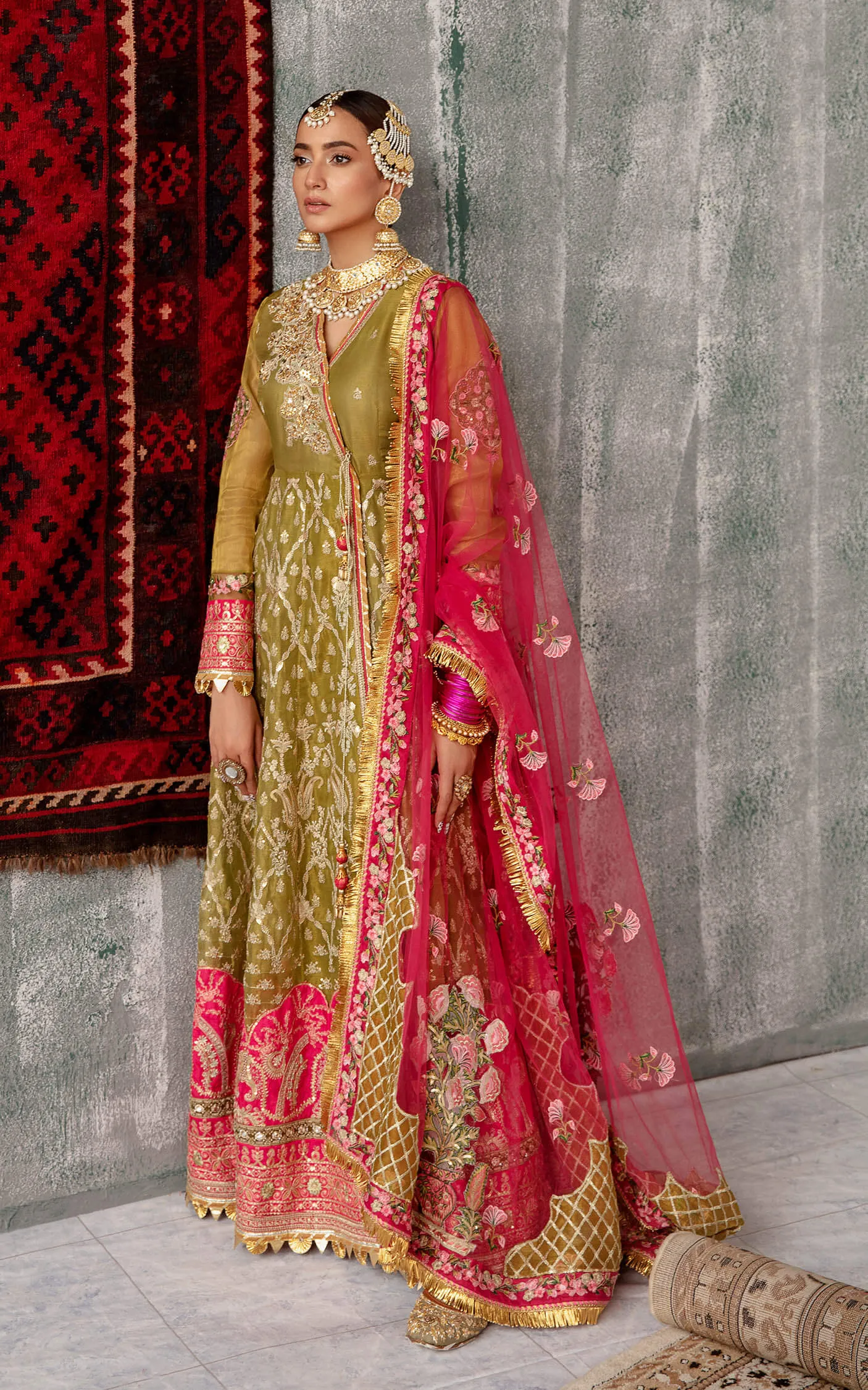 Embroidered Pakistani Party Dress in Pishwas Frock Style