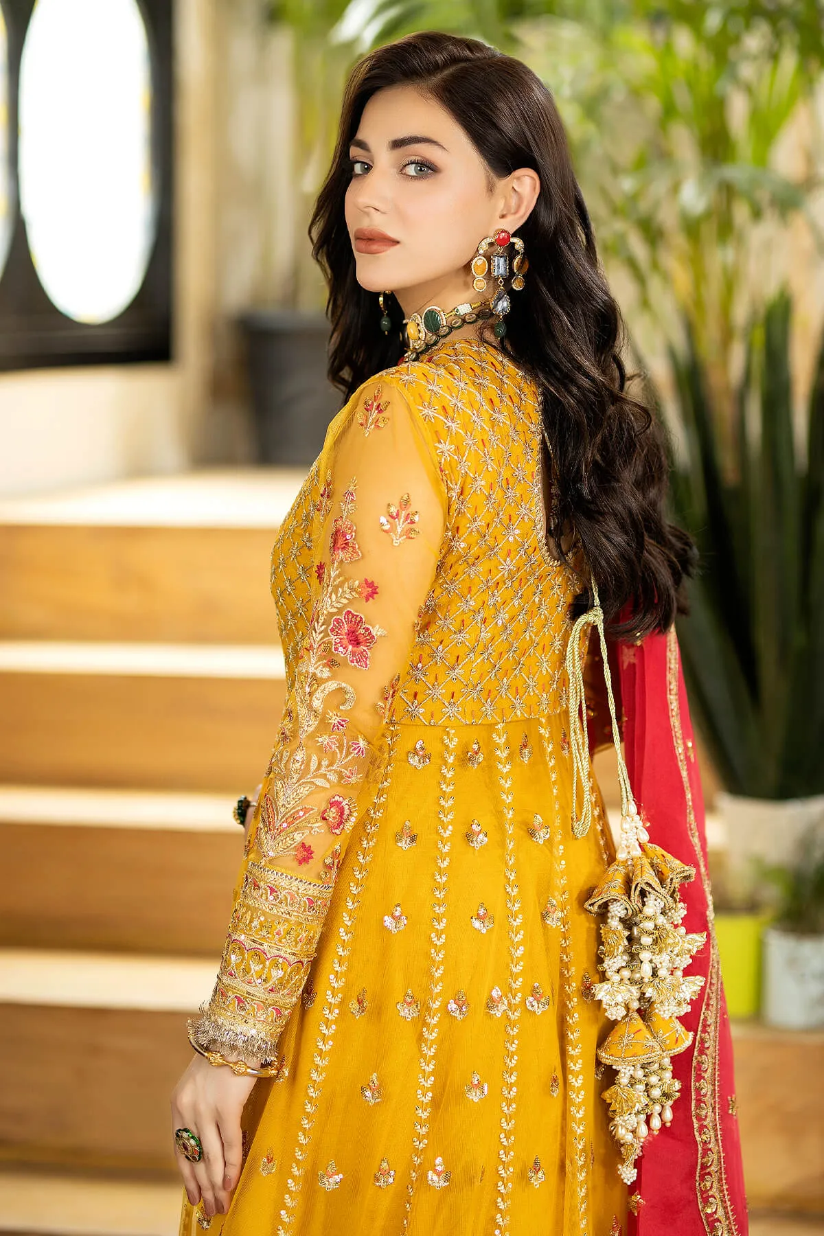 Embroidered Pakistani Wedding Dress in Net Frock Style