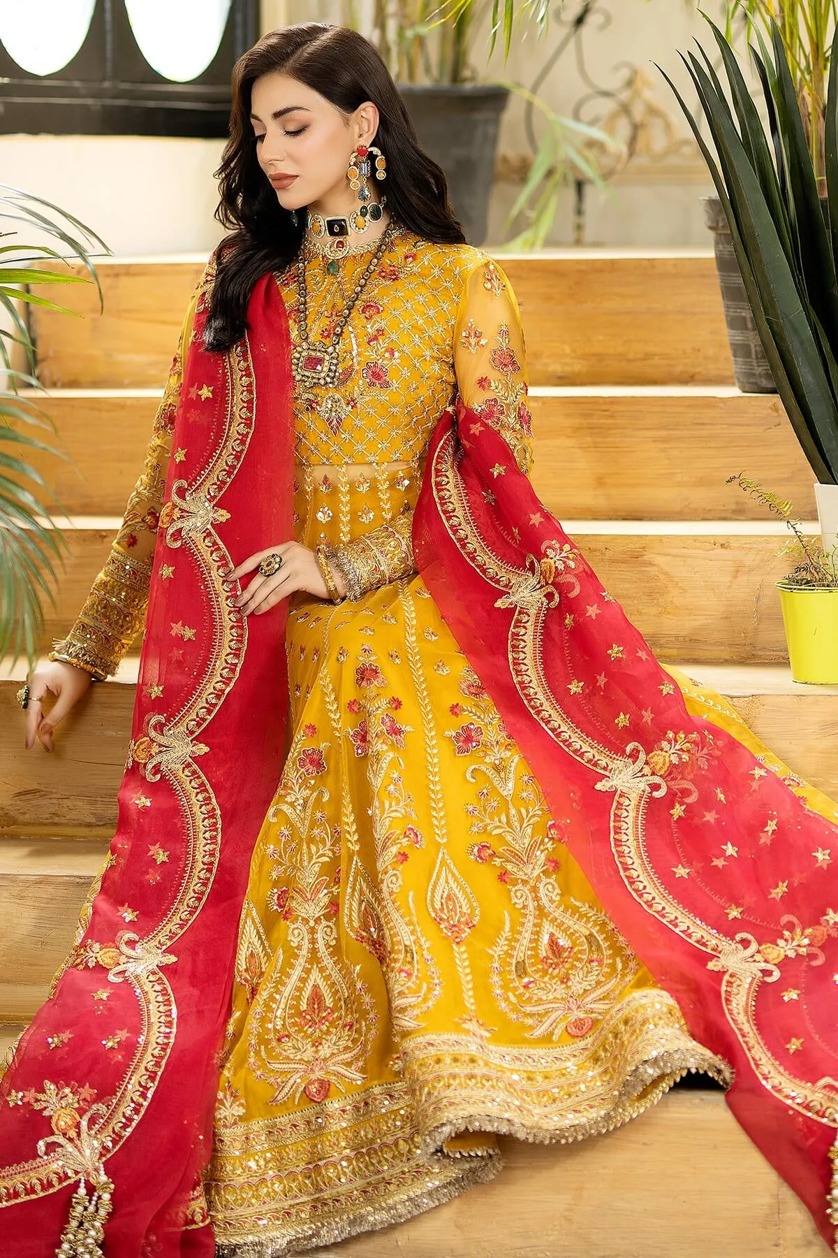 Embroidered Pakistani Wedding Dress in Net Frock Style