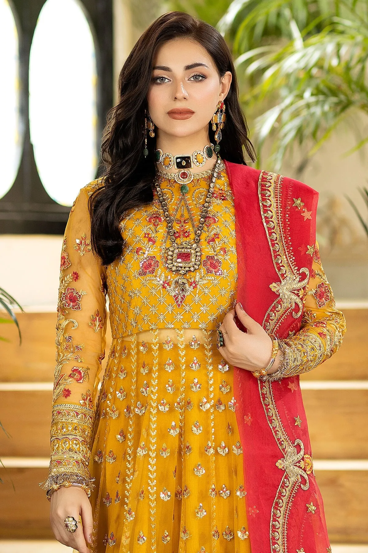 Embroidered Pakistani Wedding Dress in Net Frock Style