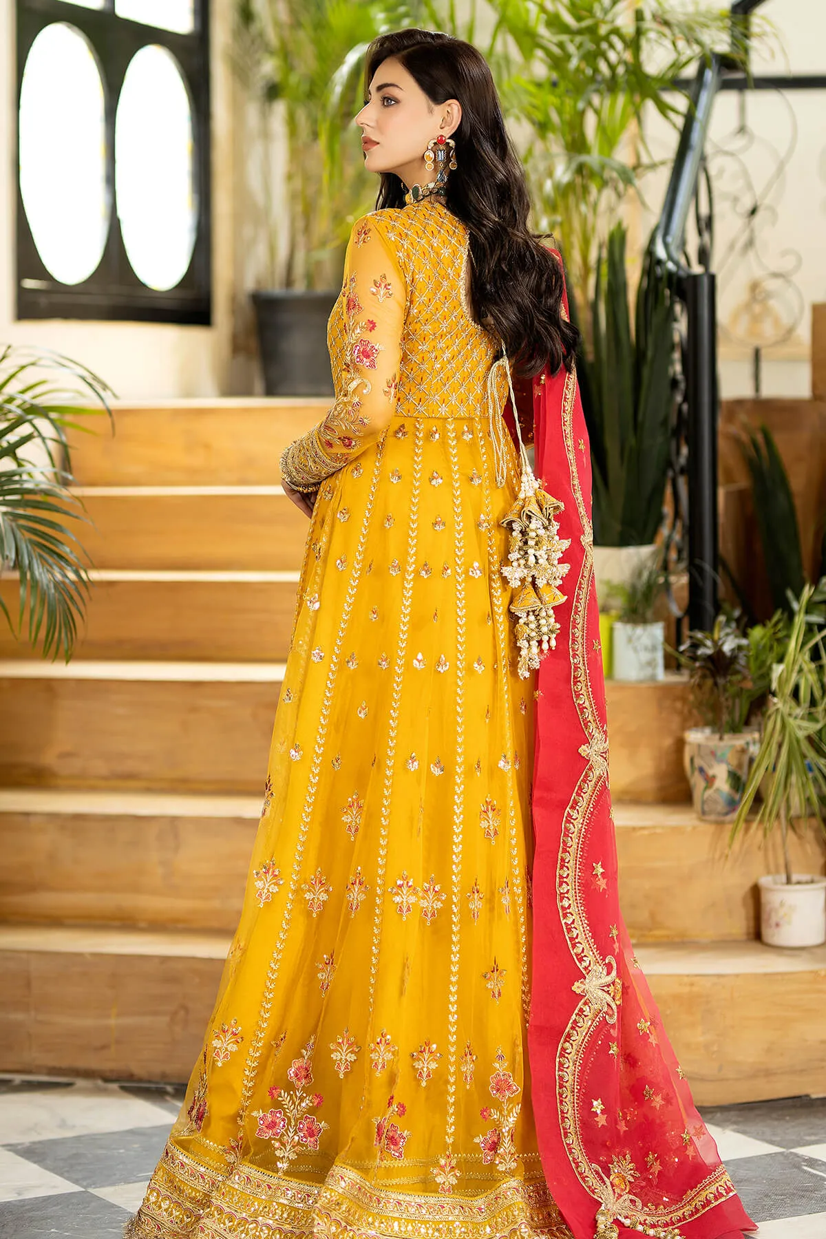 Embroidered Pakistani Wedding Dress in Net Frock Style