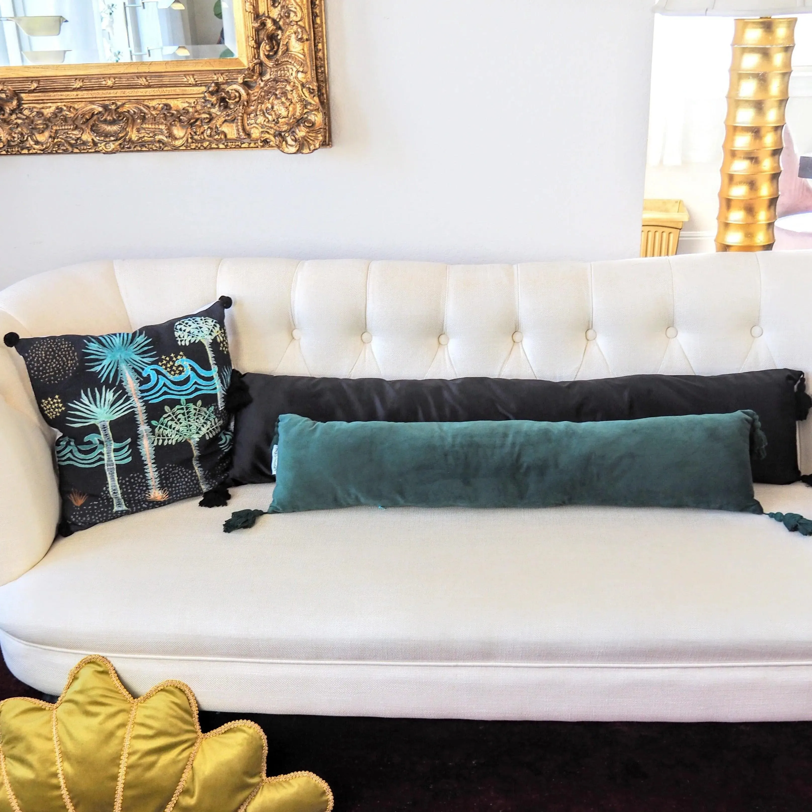 Extra Skinny Lumbar Pillow with Tassels - Gold