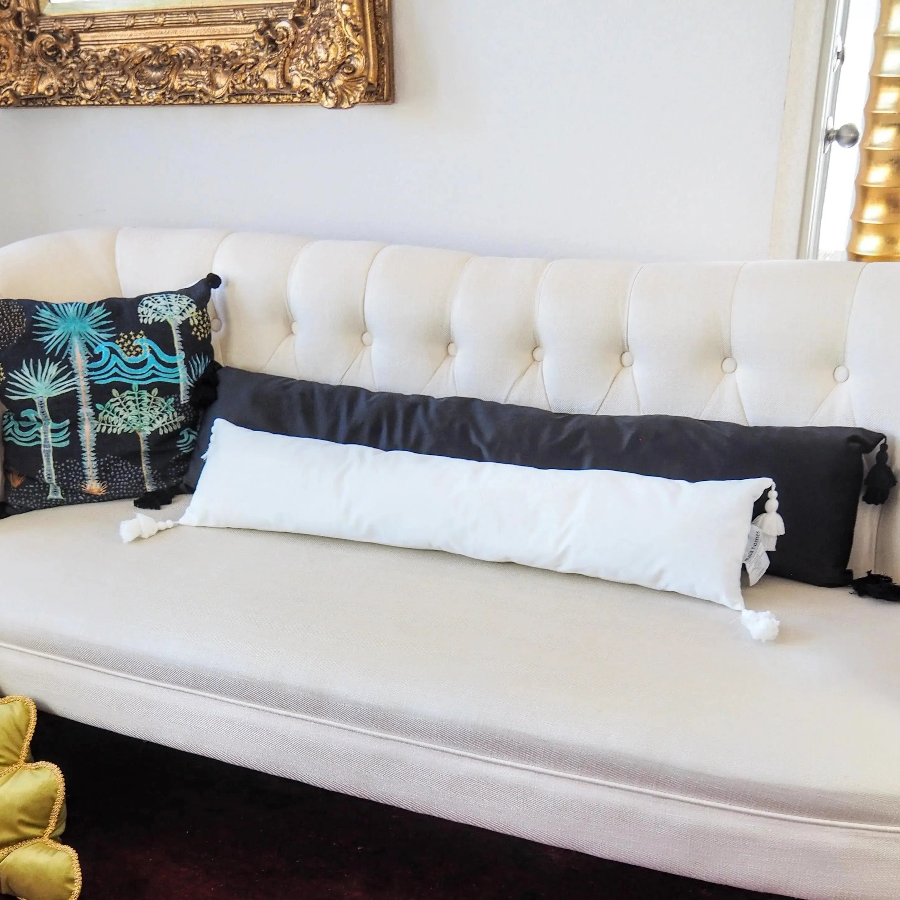 Extra Skinny Lumbar Pillow with Tassels - Gold