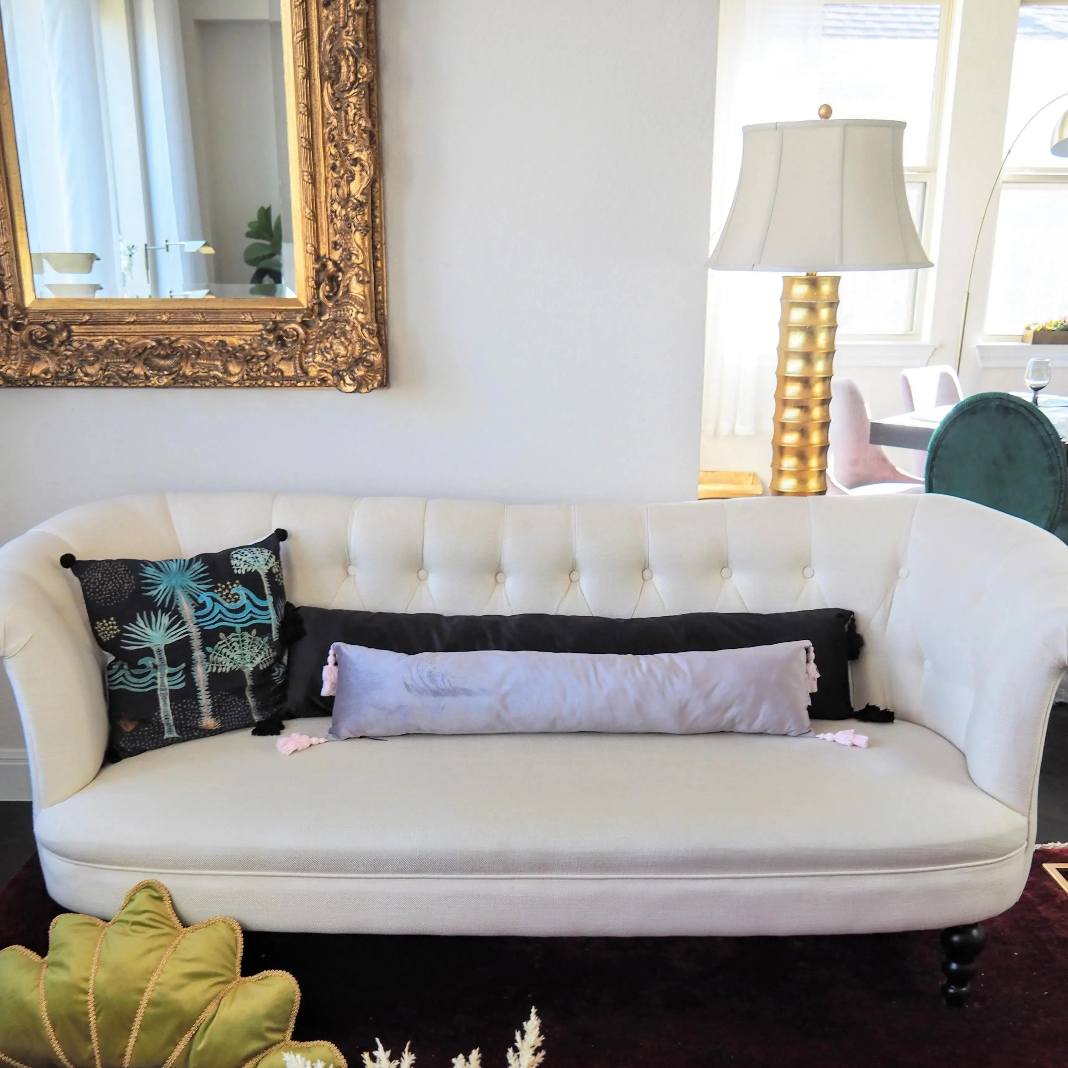 Extra Skinny Lumbar Pillow with Tassels - Gold