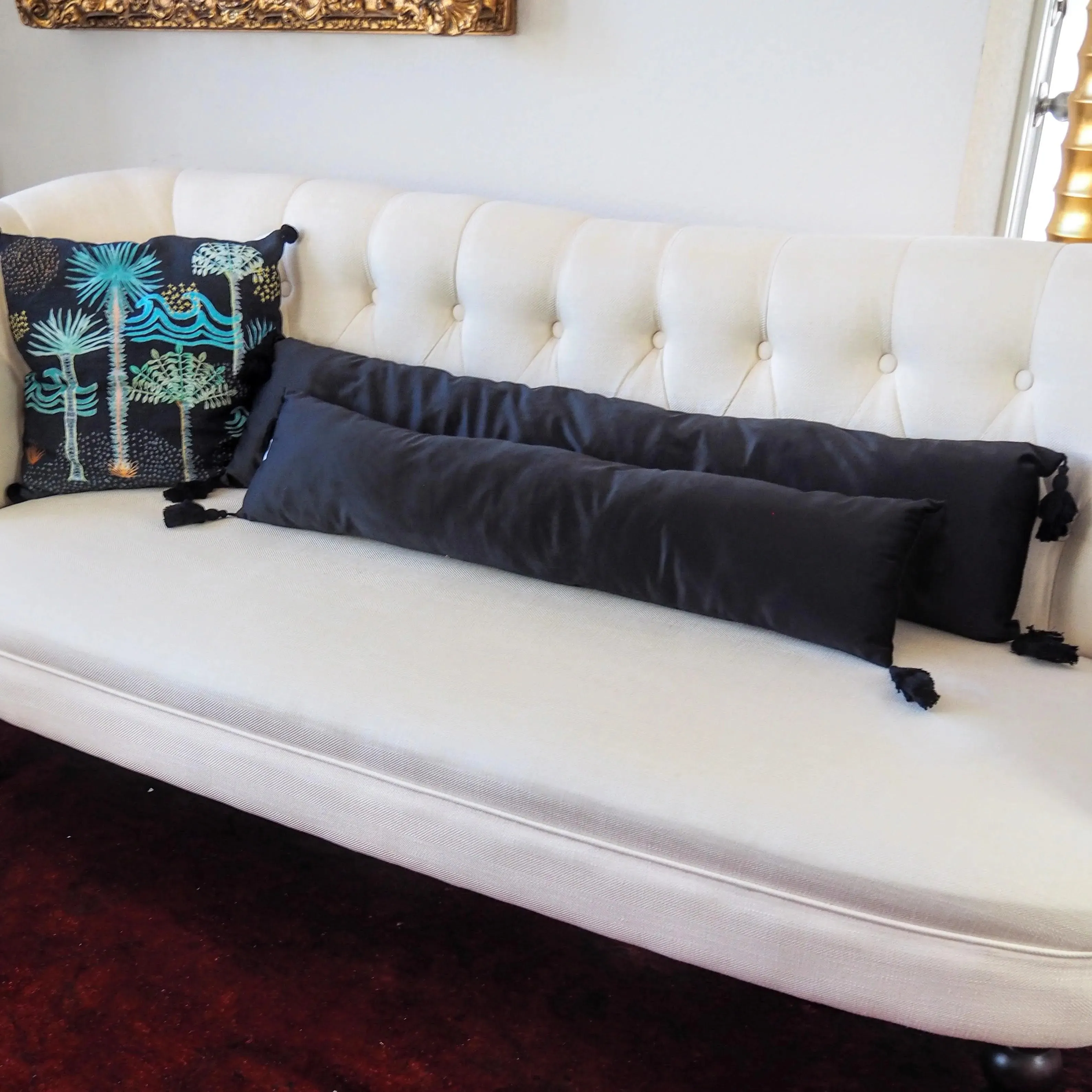 Extra Skinny Lumbar Pillow with Tassels - Gold