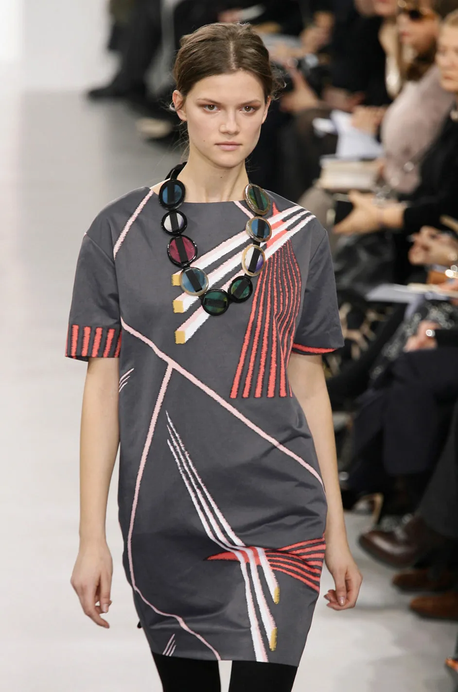 Fall 2007 Marni Black & Red Graphic Pattern Dress w V Neck That Can be Worn Back or Front