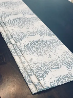 Faux Roman Shade Valance in Cashmere Blue and White Print , Fully Lined Custom Made