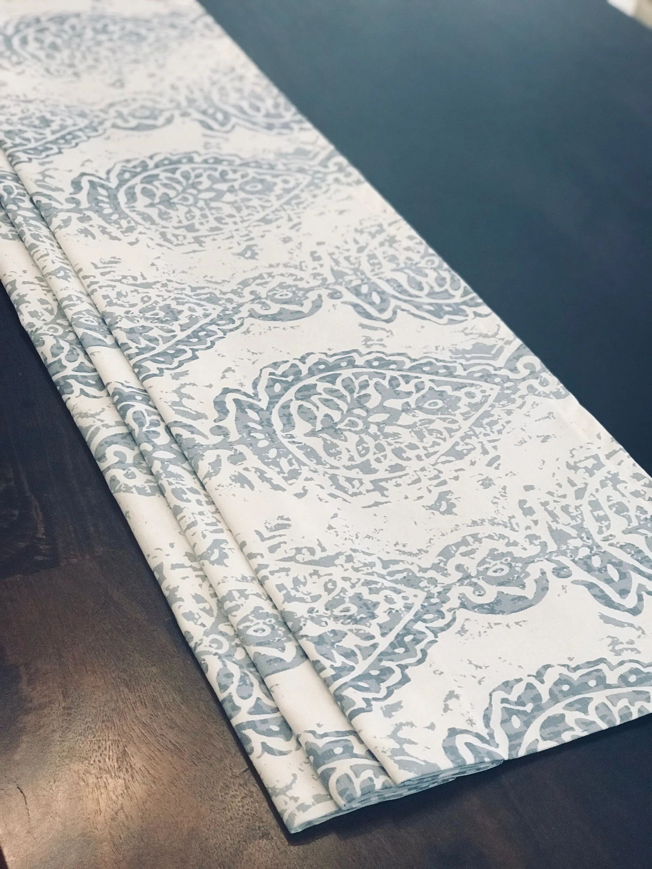 Faux Roman Shade Valance in Cashmere Blue and White Print , Fully Lined Custom Made