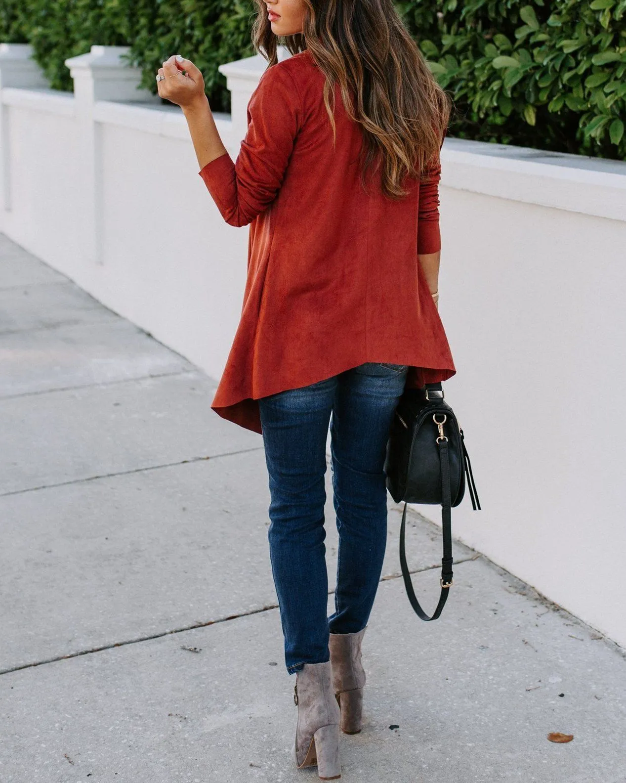 Faux Suede Pocketed Drape Jacket