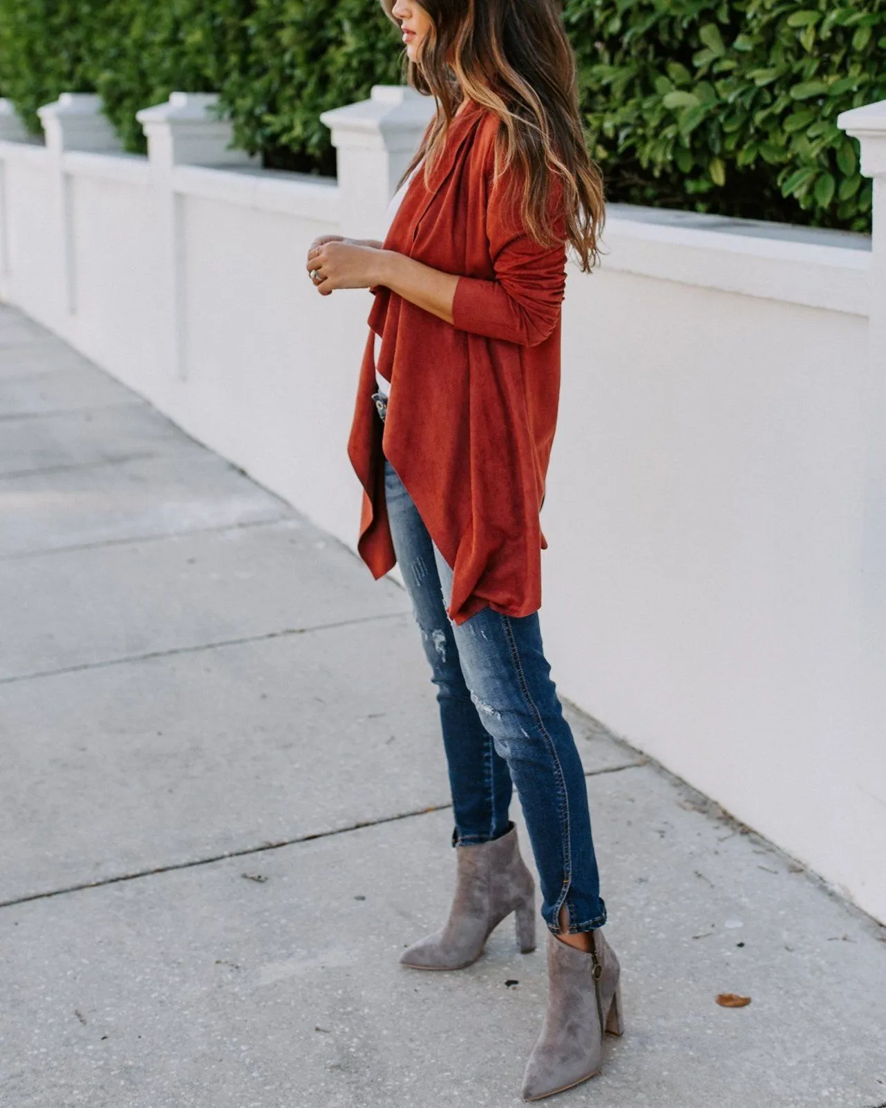 Faux Suede Pocketed Drape Jacket