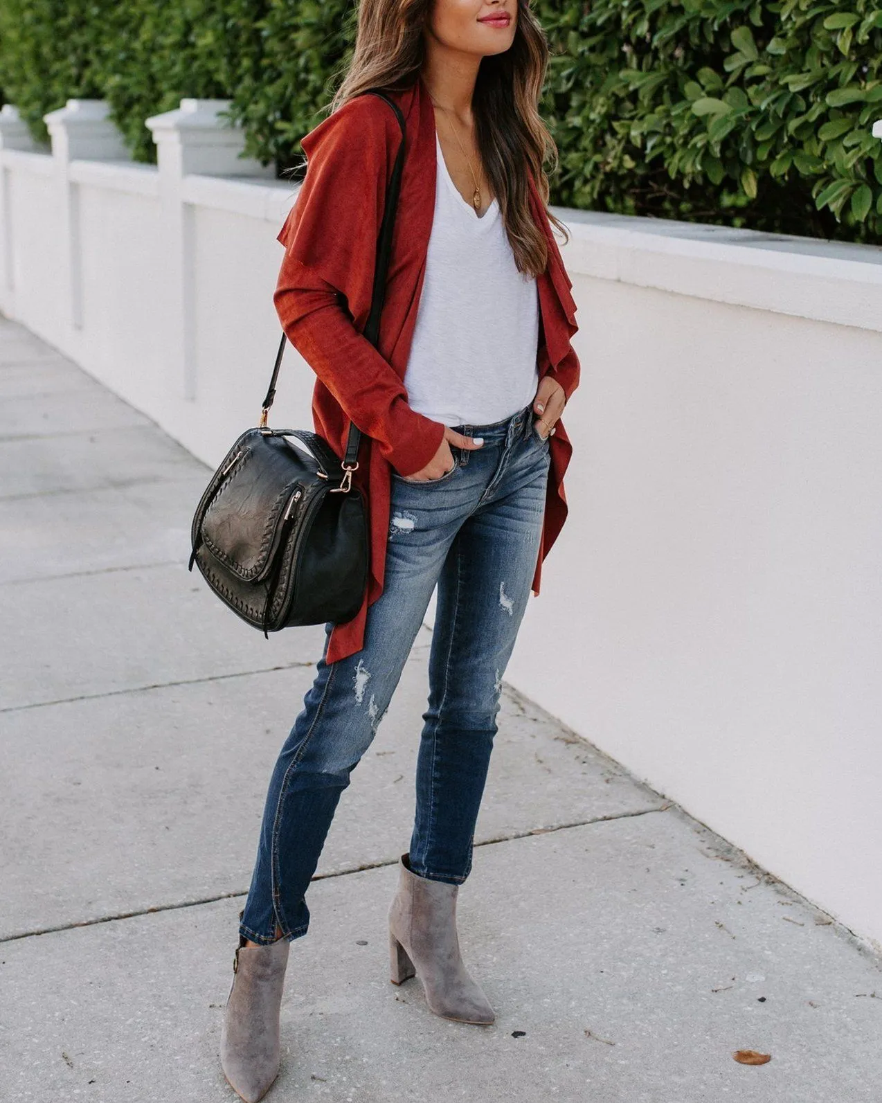 Faux Suede Pocketed Drape Jacket