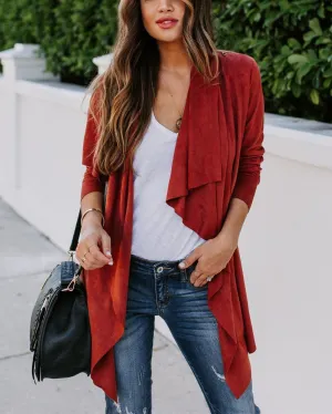 Faux Suede Pocketed Drape Jacket