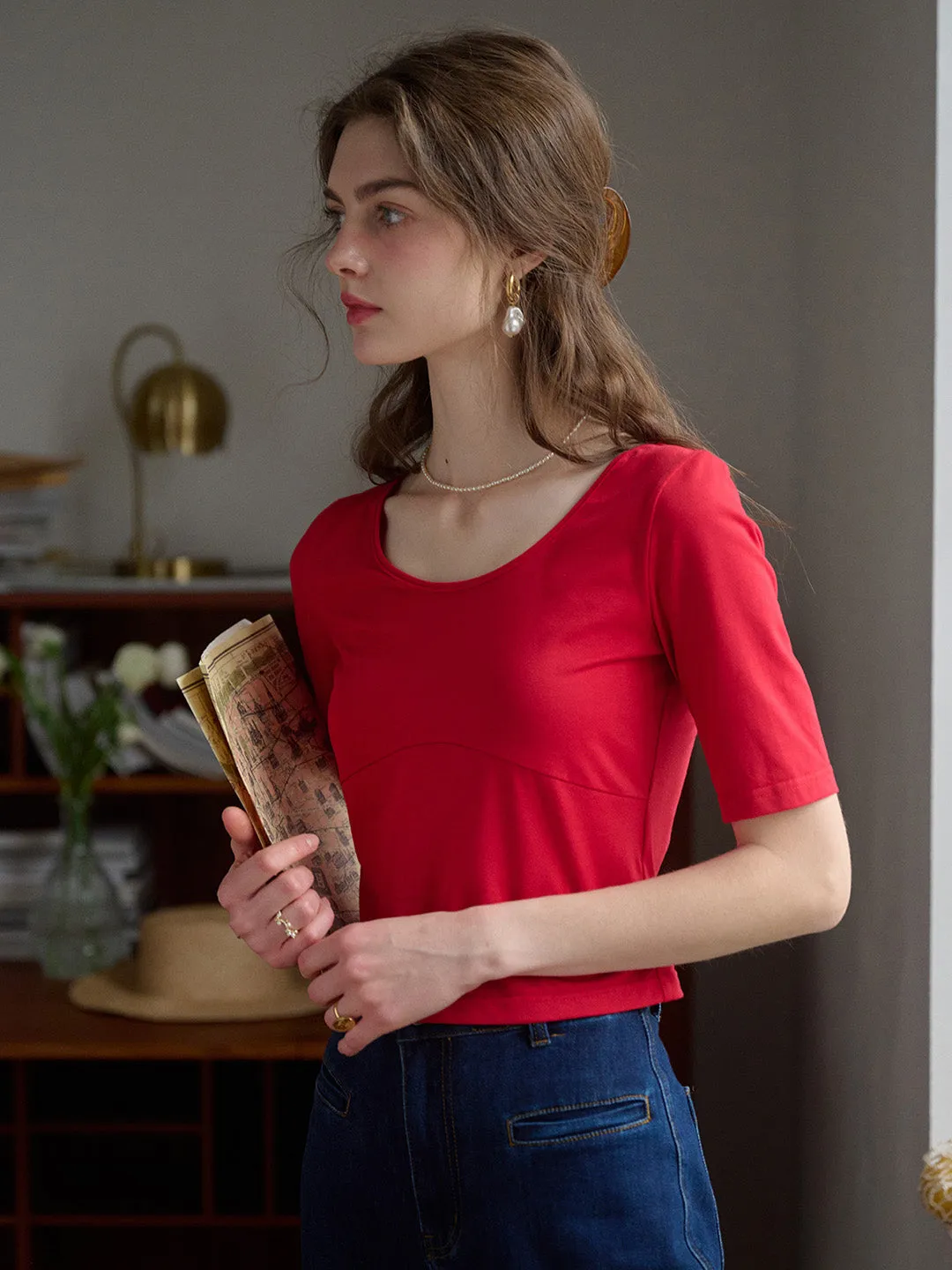 【Final Sale】Sol Round Neck Back Lace-up Fit Cotton Top