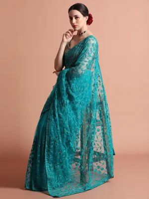 Firoji Party Wear Floral Embroidered Net Saree