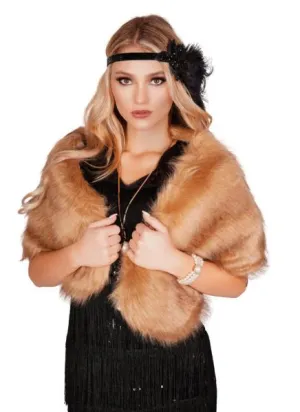 Flapper Faux Fur Cape - Brown