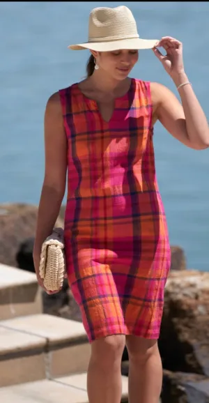 Foil check linen dress