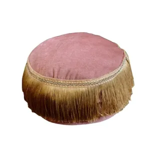 French Vintage Inspired Fringe Velvet Pouf Ottoman
