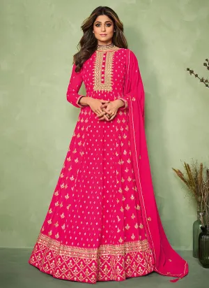Fuchsia Pink Embroidered Festive Anarkali Suit