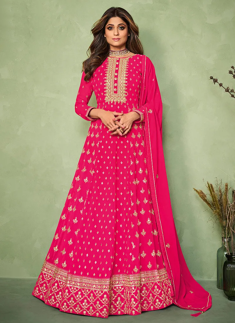 Fuchsia Pink Embroidered Festive Anarkali Suit