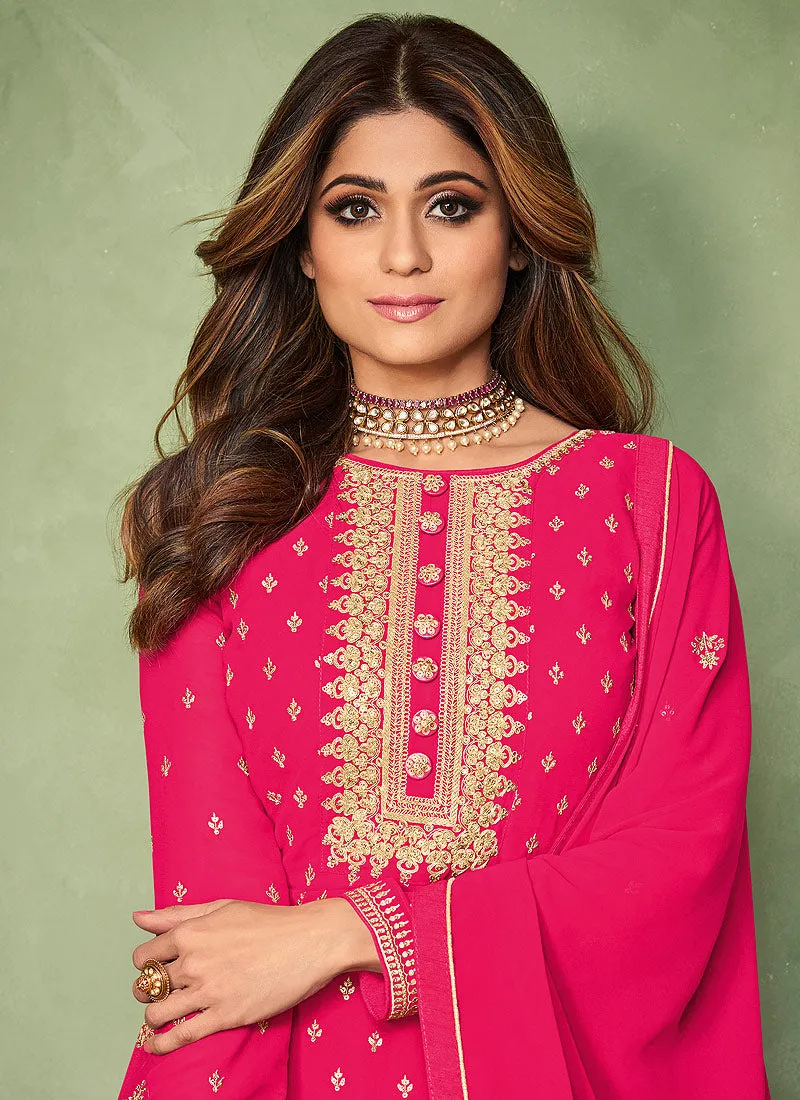 Fuchsia Pink Embroidered Festive Anarkali Suit