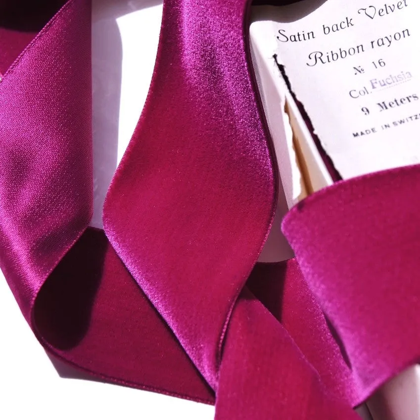 Fuchsia Wine Satn Back Velvet Ribbon Vintage from Switzerland 58mm