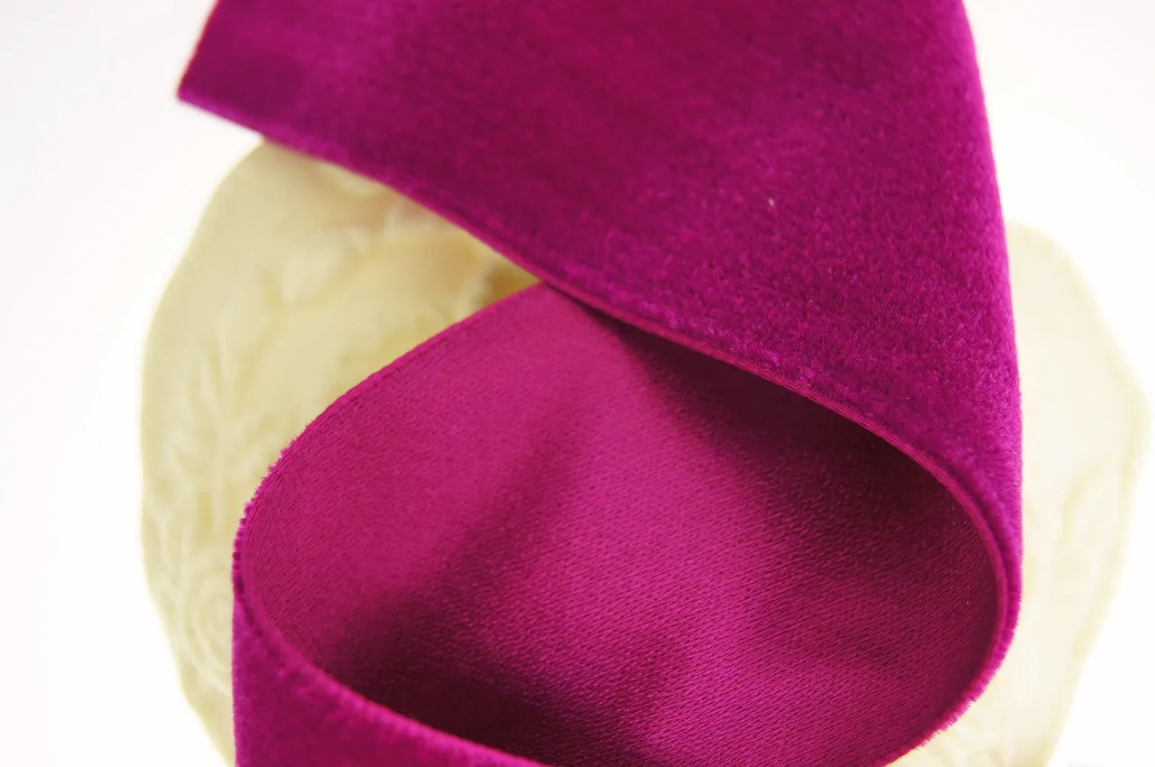 Fuchsia Wine Satn Back Velvet Ribbon Vintage from Switzerland 58mm