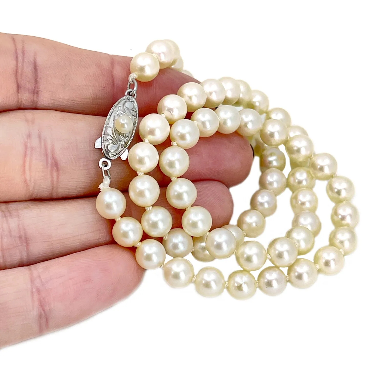 Fuji Pearl Designer Vintage Japanese Cultured Akoya Pearl Strand Necklace Box- Sterling Silver 16 Inch