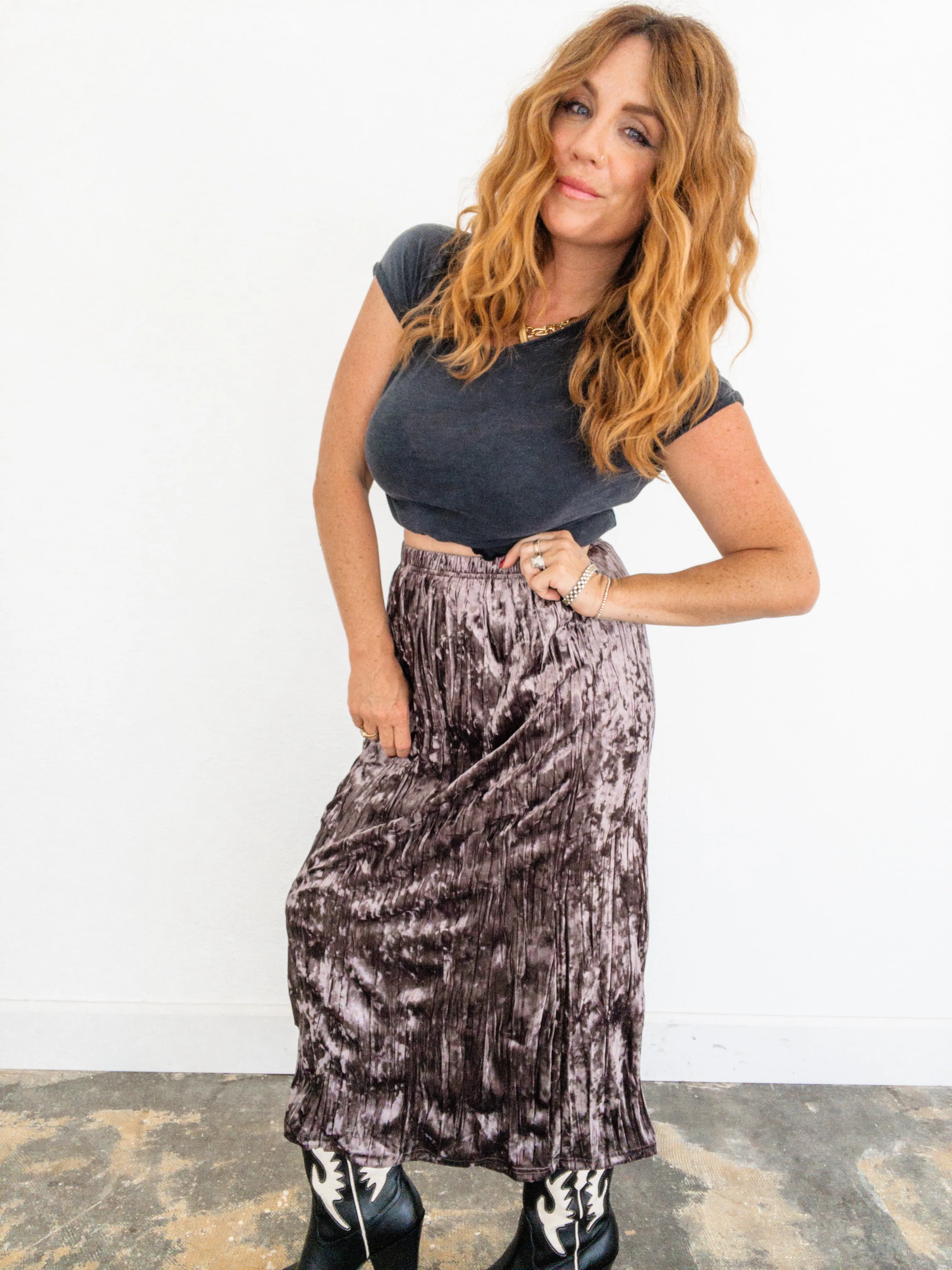 Full Moon Crinkled Velvet Skirt