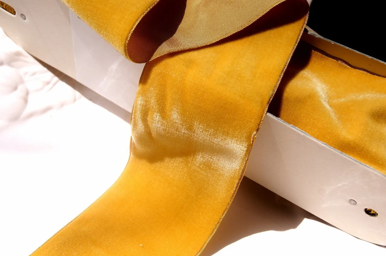 Gold Velvet Ribbon Vintage from France 72mm