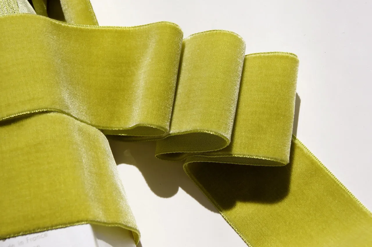 Golden Lime Velvet Ribbon Vintage from France 50mm