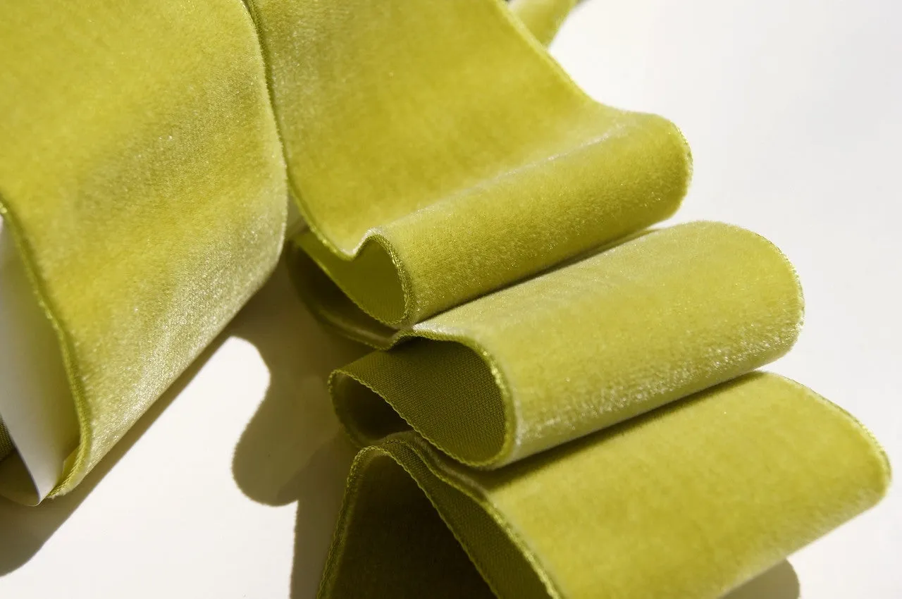Golden Lime Velvet Ribbon Vintage from France 50mm