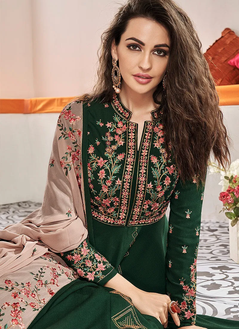 Green And Mauve Traditional Embroidered Anarkali Suit