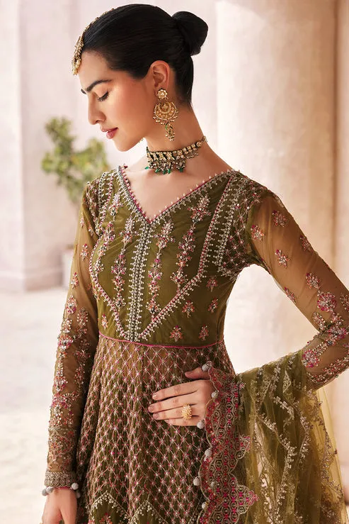 Green Pakistani Wedding Dress in Pishwas Frock Style