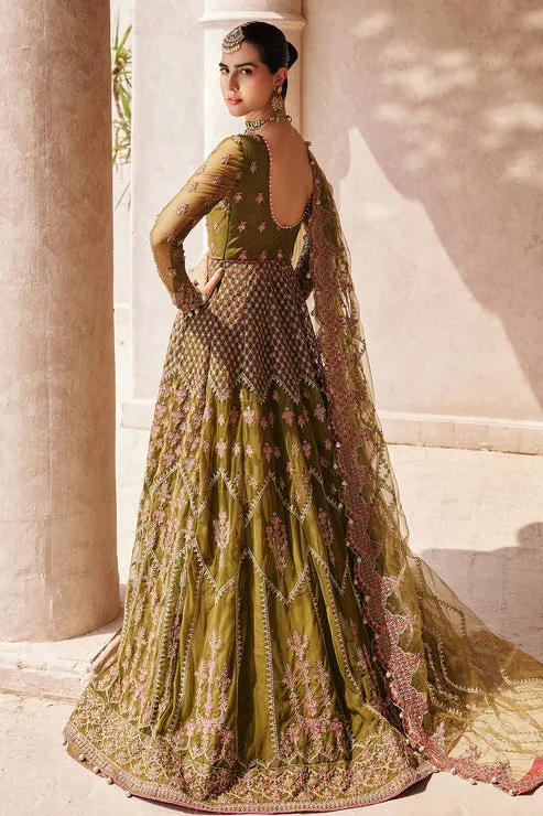 Green Pakistani Wedding Dress in Pishwas Frock Style