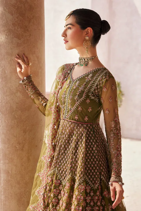 Green Pakistani Wedding Dress in Pishwas Frock Style