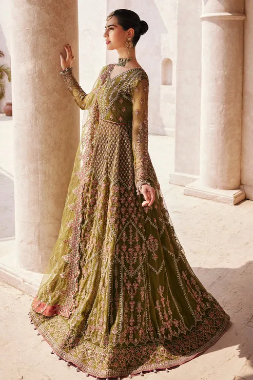 Green Pakistani Wedding Dress in Pishwas Frock Style