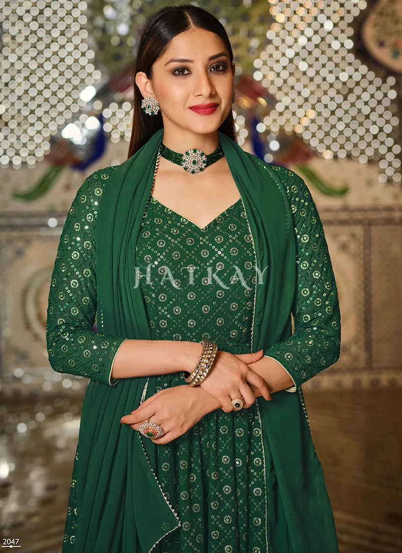 Green Sequence Embroidered Pleated Anarkali Lehenga Suit